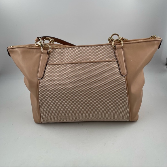 NEW! Coach Ava Camel Ivory Large Chain Colorblock Jacquard Tote Bag - Picture 2 of 12
